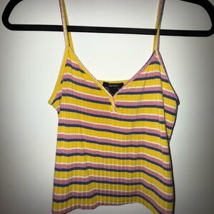 Forever 21 Yellow and Pink Ribbed Crop Camisole
